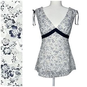 Y2K Vintage Paper Doll Tank Top L Babydoll Cottagecore Lace Floral Made In‎ USA